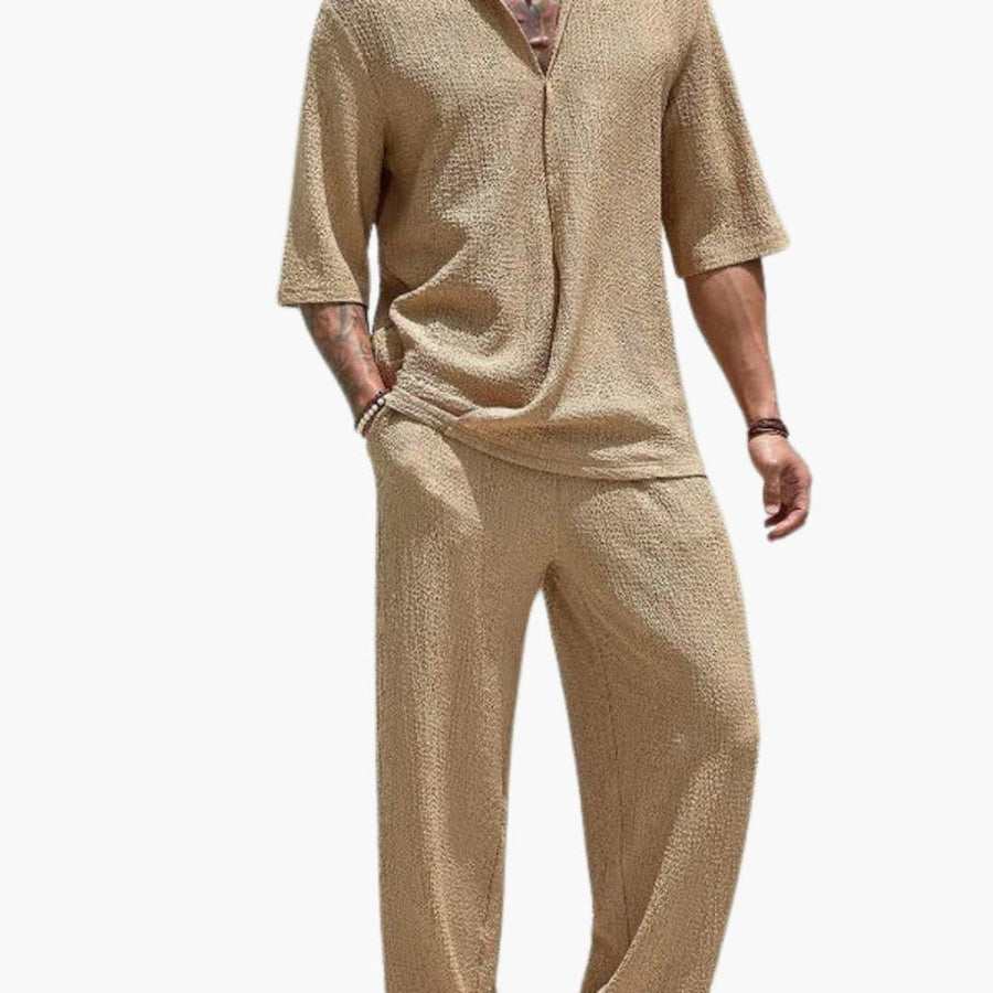Conjunto de verano para hombre con camisa de manga corta y pantalón con cintura elástica