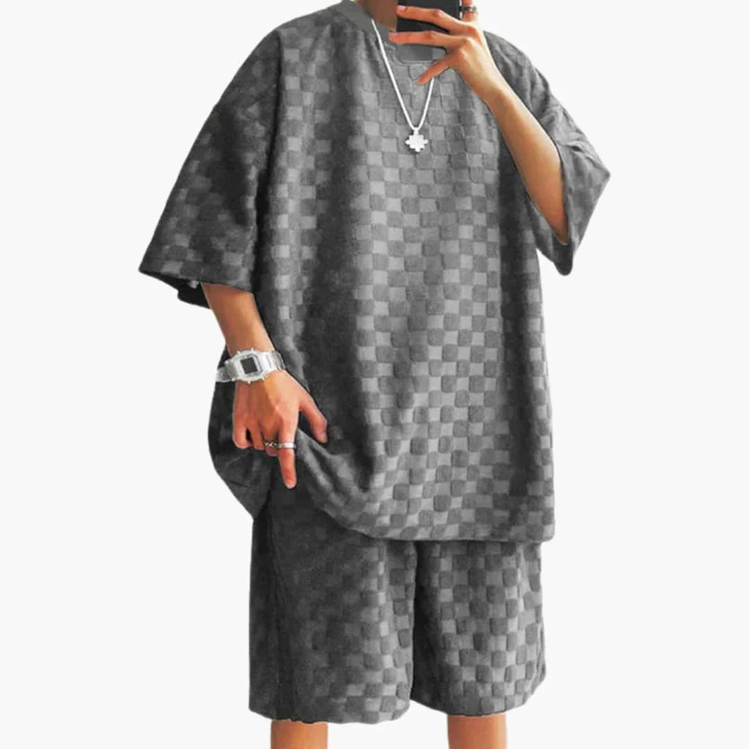 Conjunto de verano para hombre de dos piezas con camiseta de Jacquard y pantalones cortos