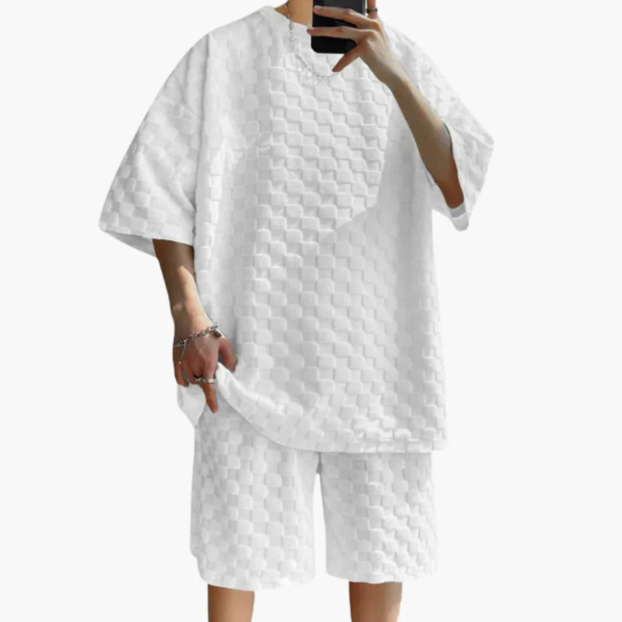 Conjunto de verano para hombre de dos piezas con camiseta de Jacquard y pantalones cortos