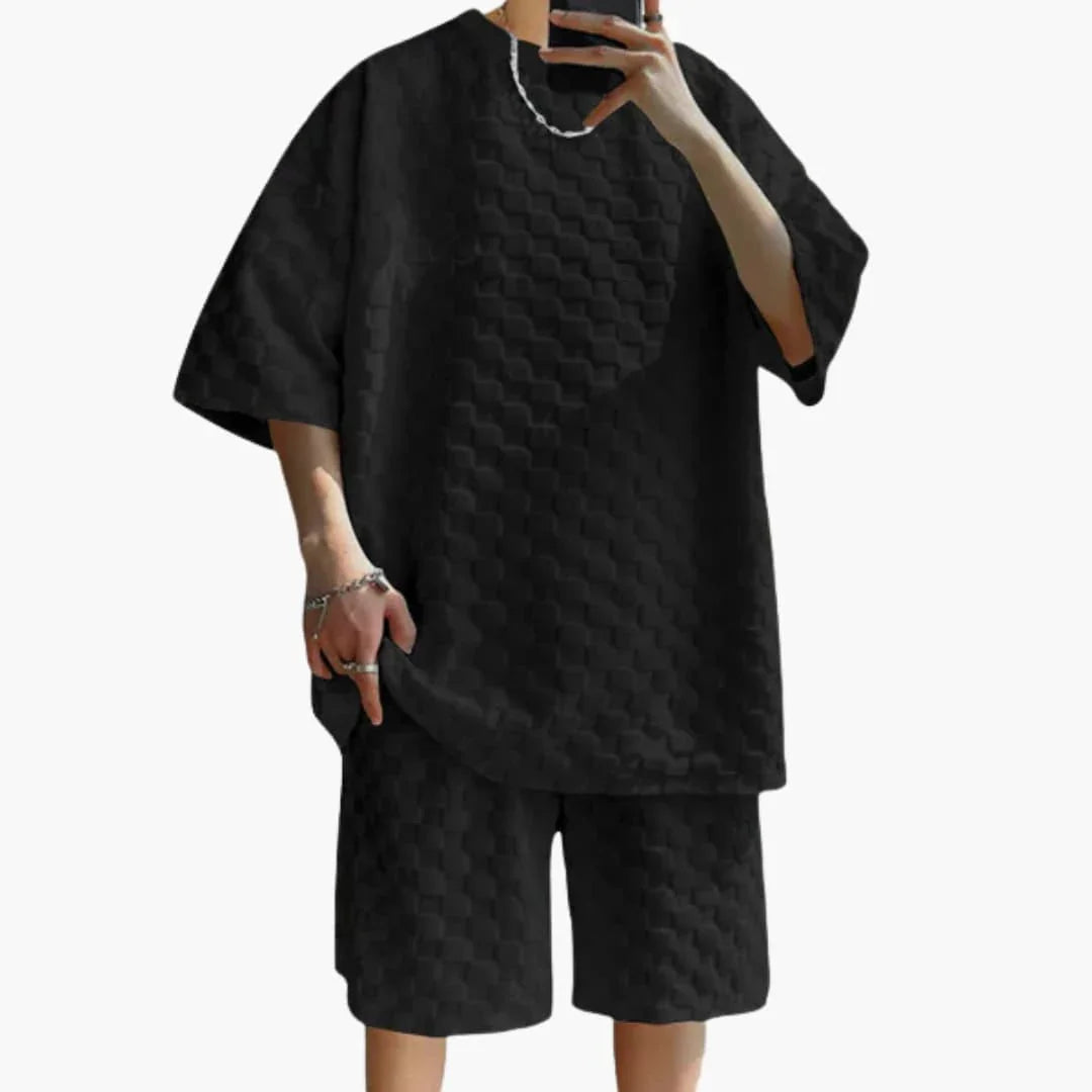 Conjunto de verano para hombre de dos piezas con camiseta de Jacquard y pantalones cortos