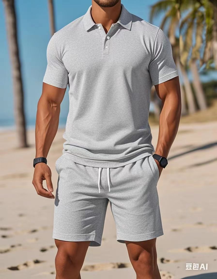 Conjunto de Verano para Hombre de Polo y Pantalón Corto con Estructura Tono sobre Tono