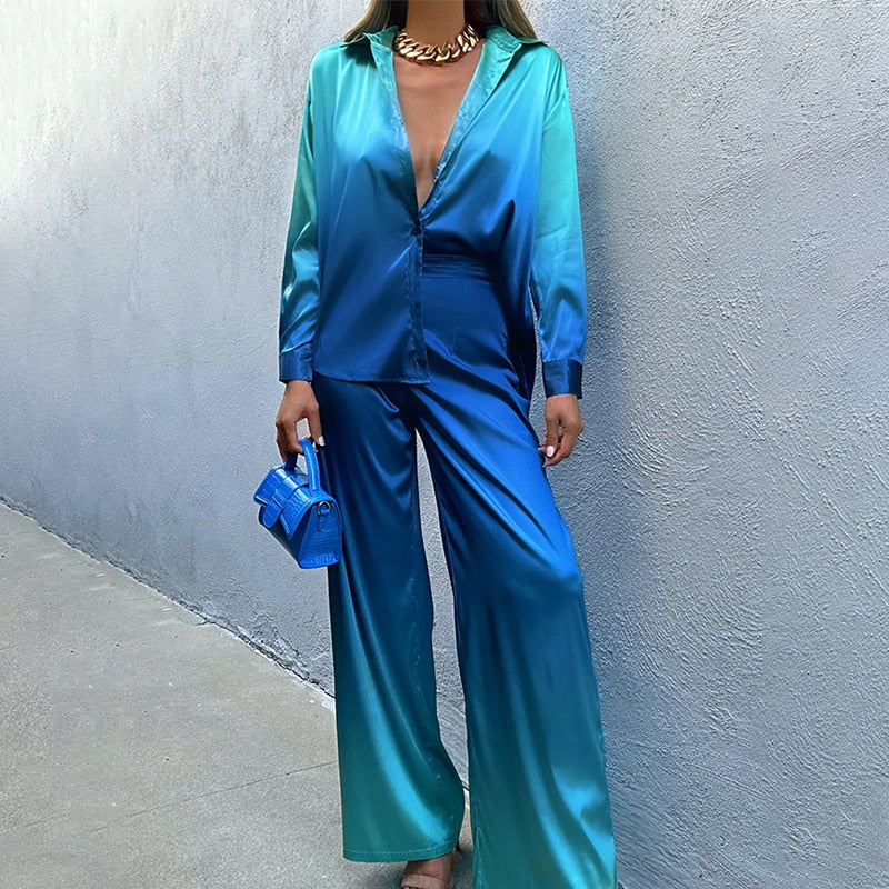 Conjunto Elegante con Mangas Abullonadas y Pantalón Recto