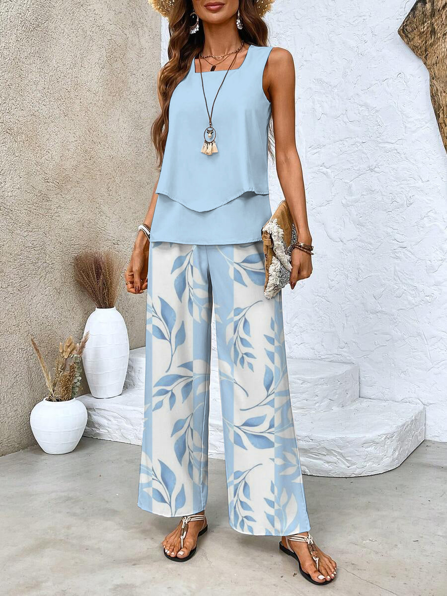 Conjunto elegante para mujer con estampado floral y pantalón cómodo