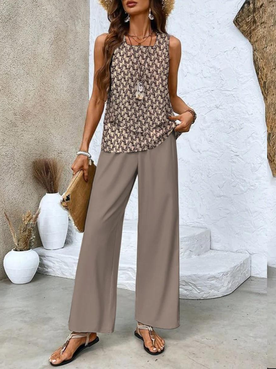 Conjunto elegante para mujer con estampado floral y pantalón cómodo