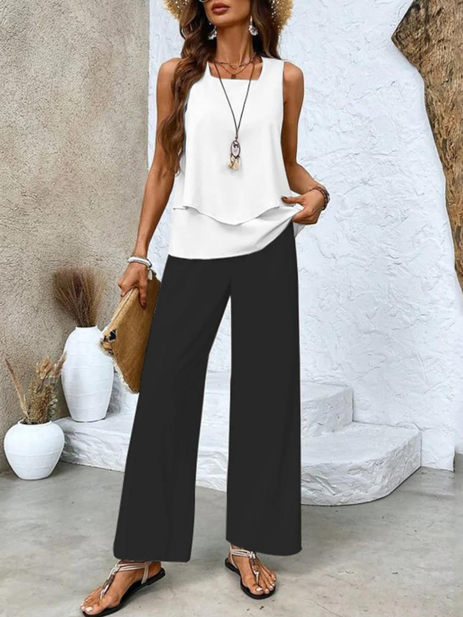 Conjunto elegante para mujer con estampado floral y pantalón cómodo