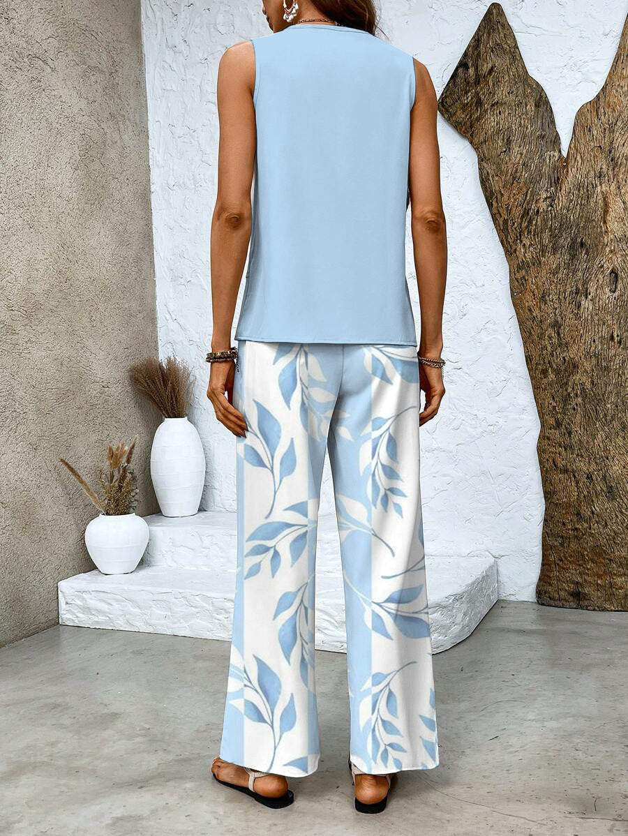 Conjunto elegante para mujer con estampado floral y pantalón cómodo