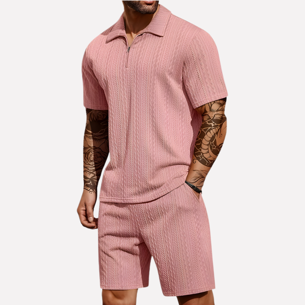 Conjunto estructurado de polo con cremallera y pantalones cortos