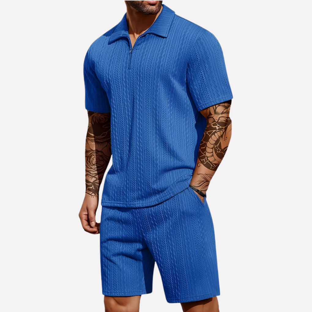Conjunto estructurado de polo con cremallera y pantalones cortos