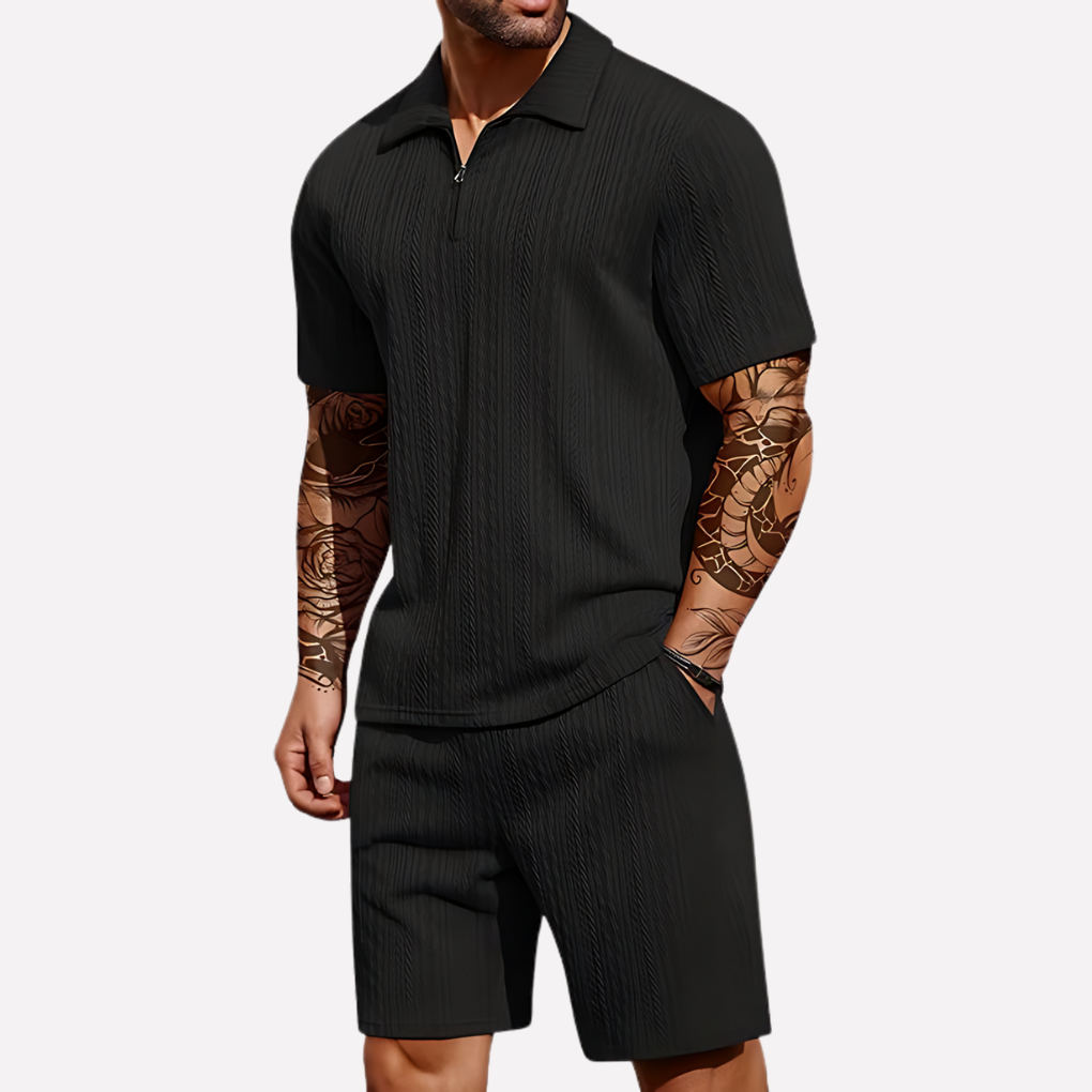 Conjunto estructurado de polo con cremallera y pantalones cortos
