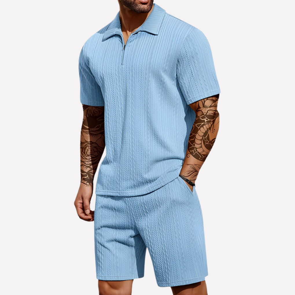 Conjunto estructurado de polo con cremallera y pantalones cortos