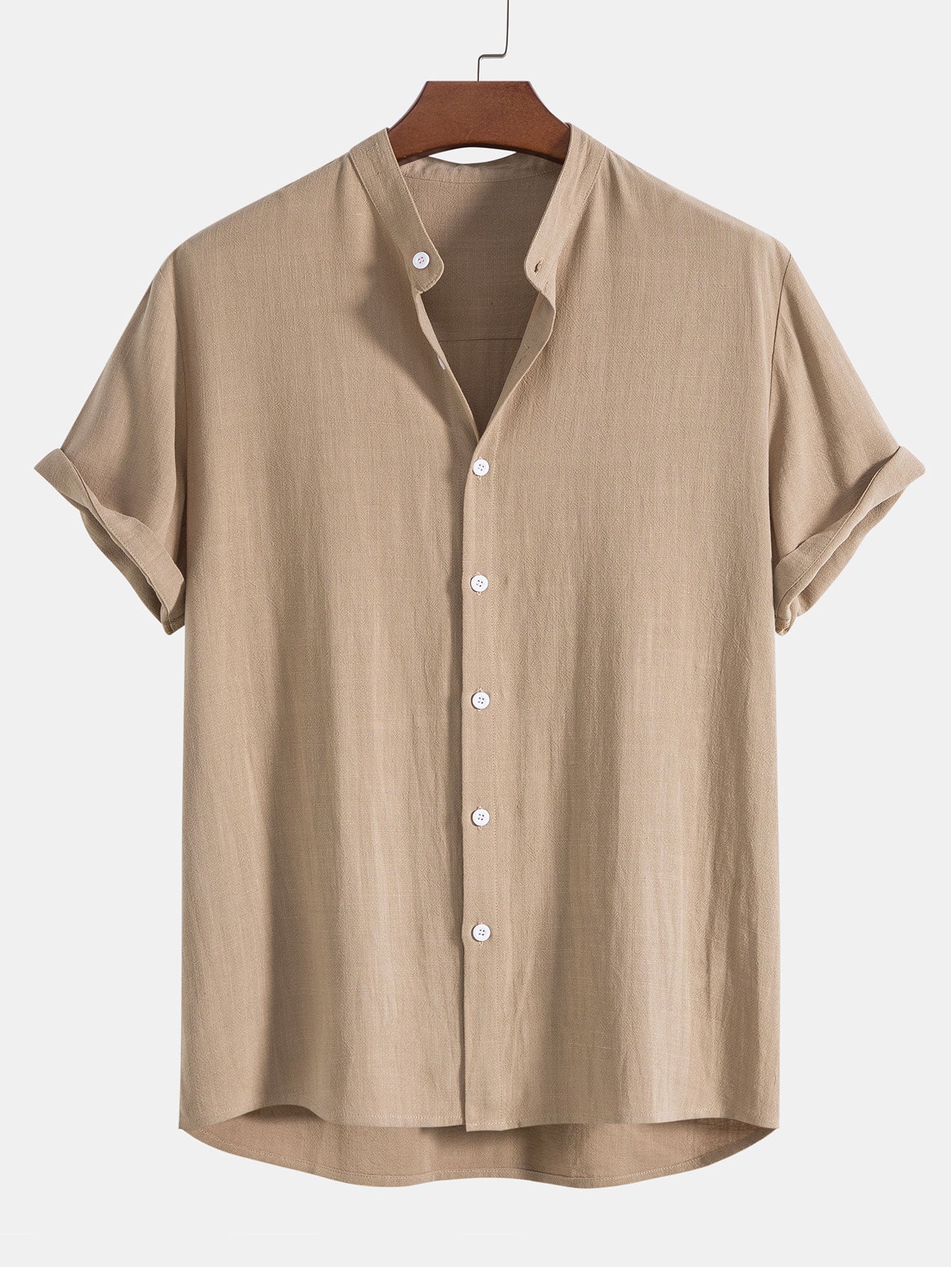 Conjunto ligero de verano para hombre con camisa de manga corta con cuello Mao y pantalón