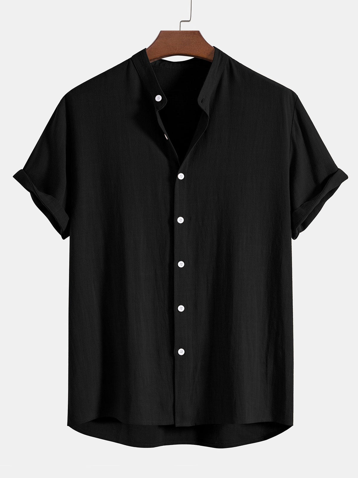 Conjunto ligero de verano para hombre con camisa de manga corta con cuello Mao y pantalón
