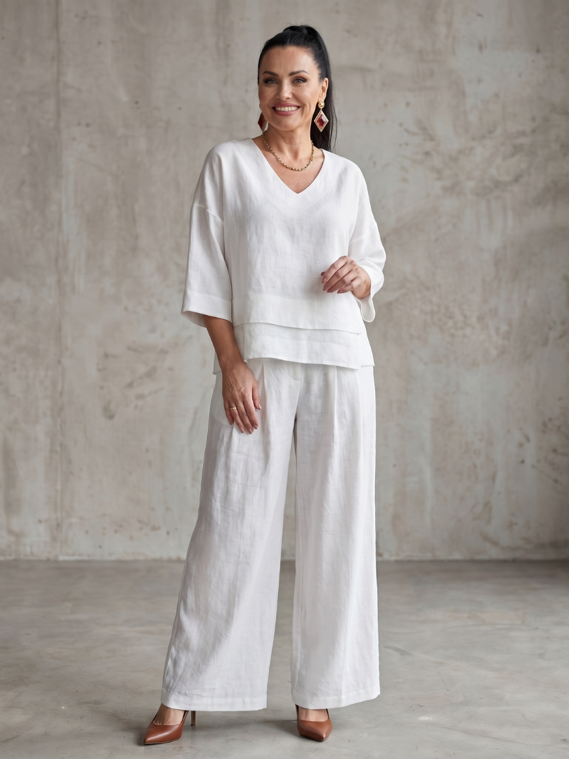 Conjunto para mujer estilo superpuesto con pantalón de pernera ancha