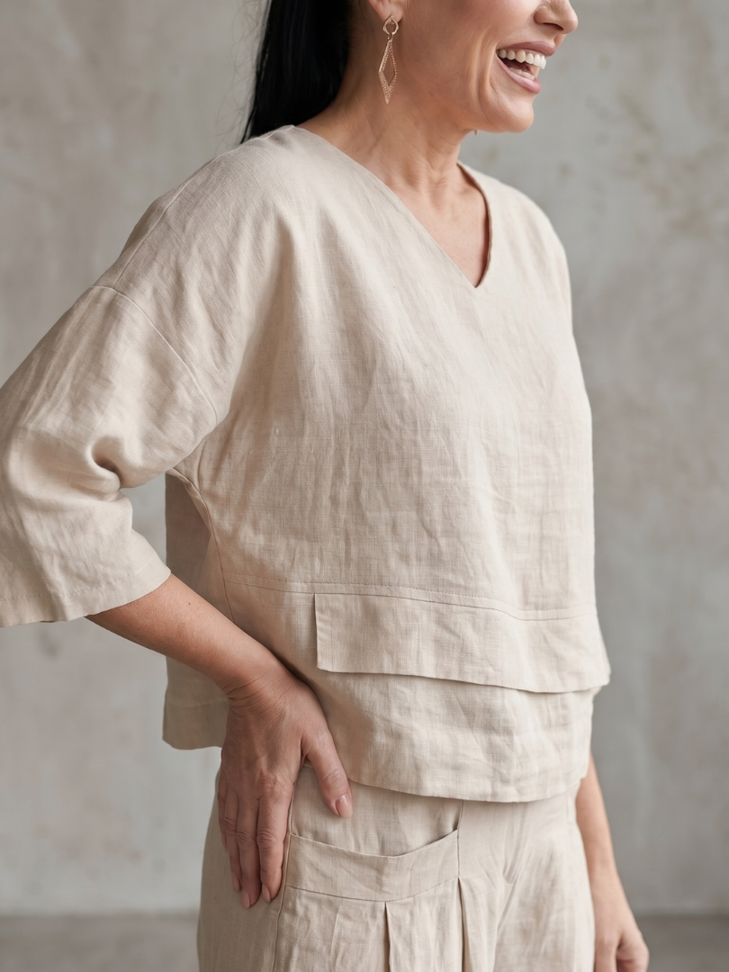 Conjunto para mujer estilo superpuesto con pantalón de pernera ancha