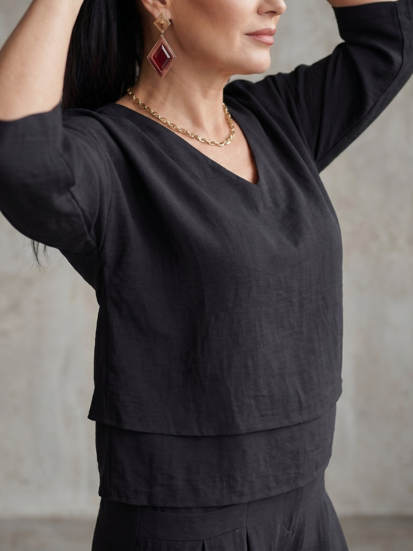 Conjunto para mujer estilo superpuesto con pantalón de pernera ancha