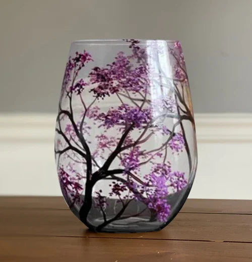 Copas de vino con diseño de árbol de las cuatro estaciones - Arte pintado a mano