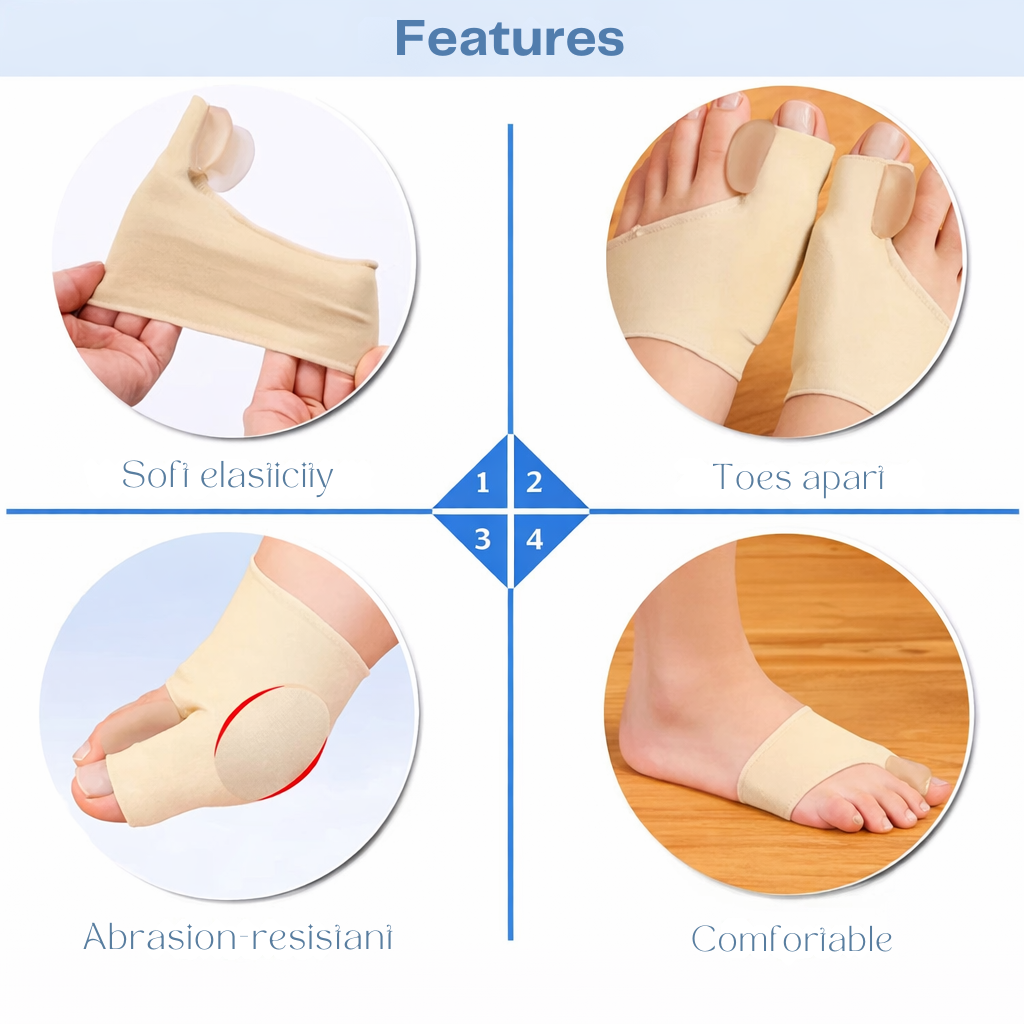 Corrector de dedos para hallux valgus con alivio de presión al caminar