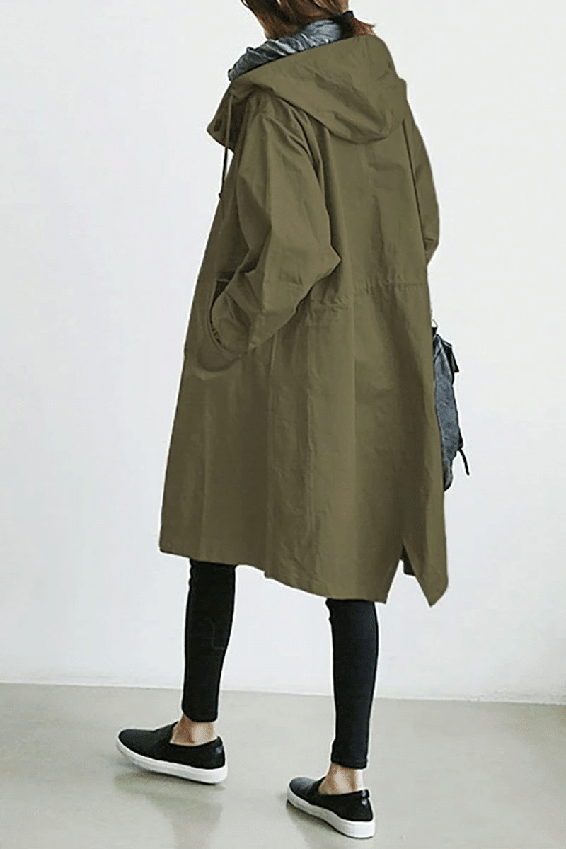 Cortavientos impermeable para mujer con botones y capucha