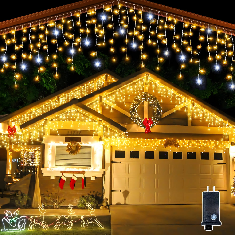 Cortina de luces LED para exterior, blanco cálido e impermeable