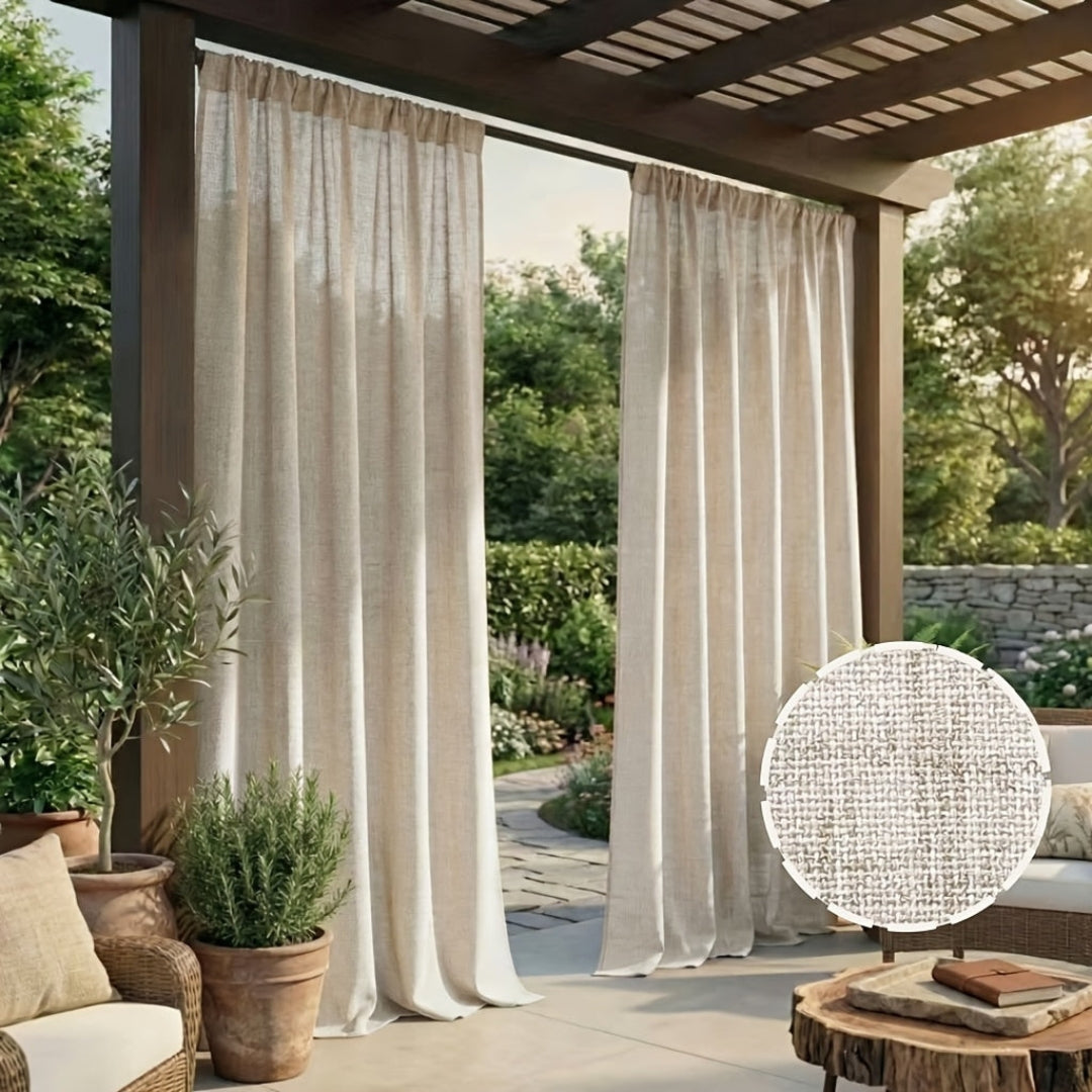 Cortinas - Cortinas de exterior estilo boho con aspecto de lino