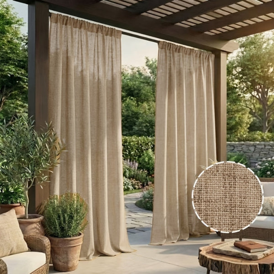 Cortinas - Cortinas de exterior estilo boho con aspecto de lino