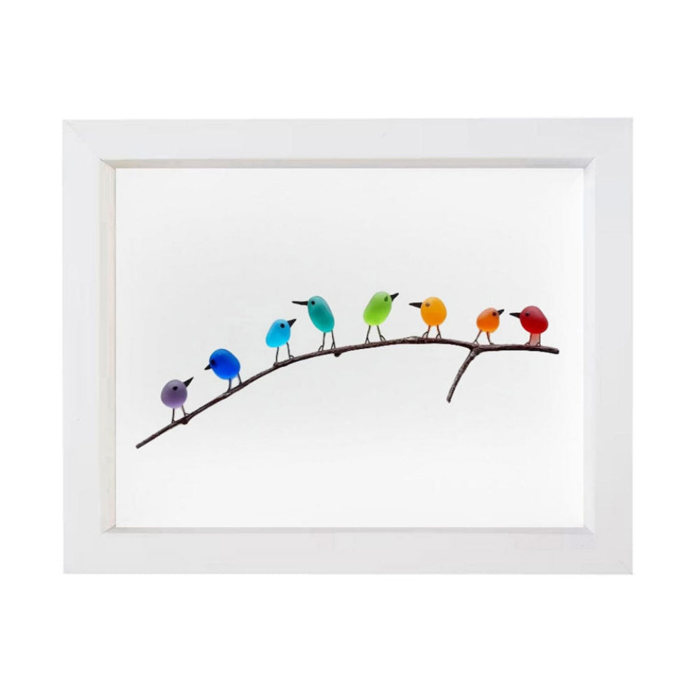 Cuadro Decorativo de Pared con Cristal de Mar, Pájaro y Madera Flotante, Decoración Costera