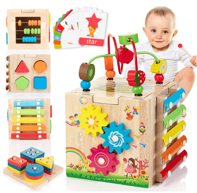 Cubo de Actividades Educativo de Madera 8 en 1 Montessori para Niños con Juegos Didácticos