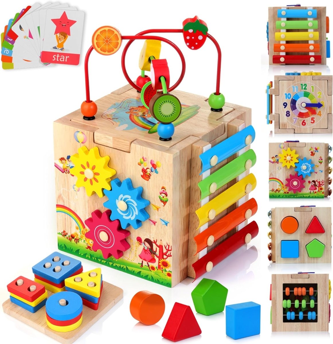 Cubo de Actividades Educativo de Madera 8 en 1 Montessori para Niños con Juegos Didácticos