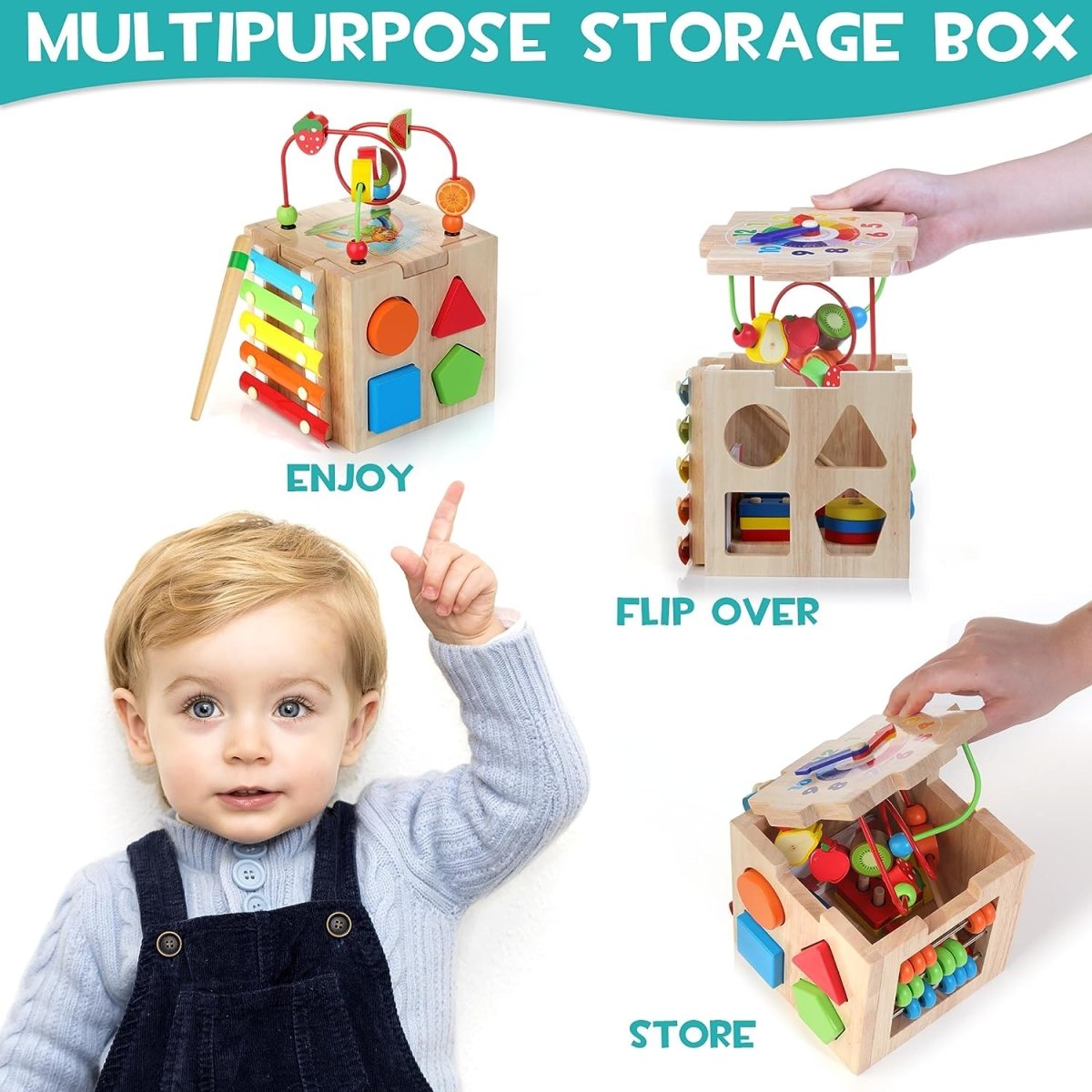 Cubo de Actividades Educativo de Madera 8 en 1 Montessori para Niños con Juegos Didácticos