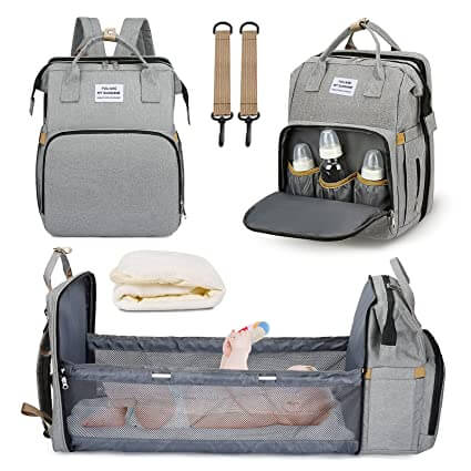 Cuna portátil para bebé y bolso cambiador – Mochila de viaje multifuncional