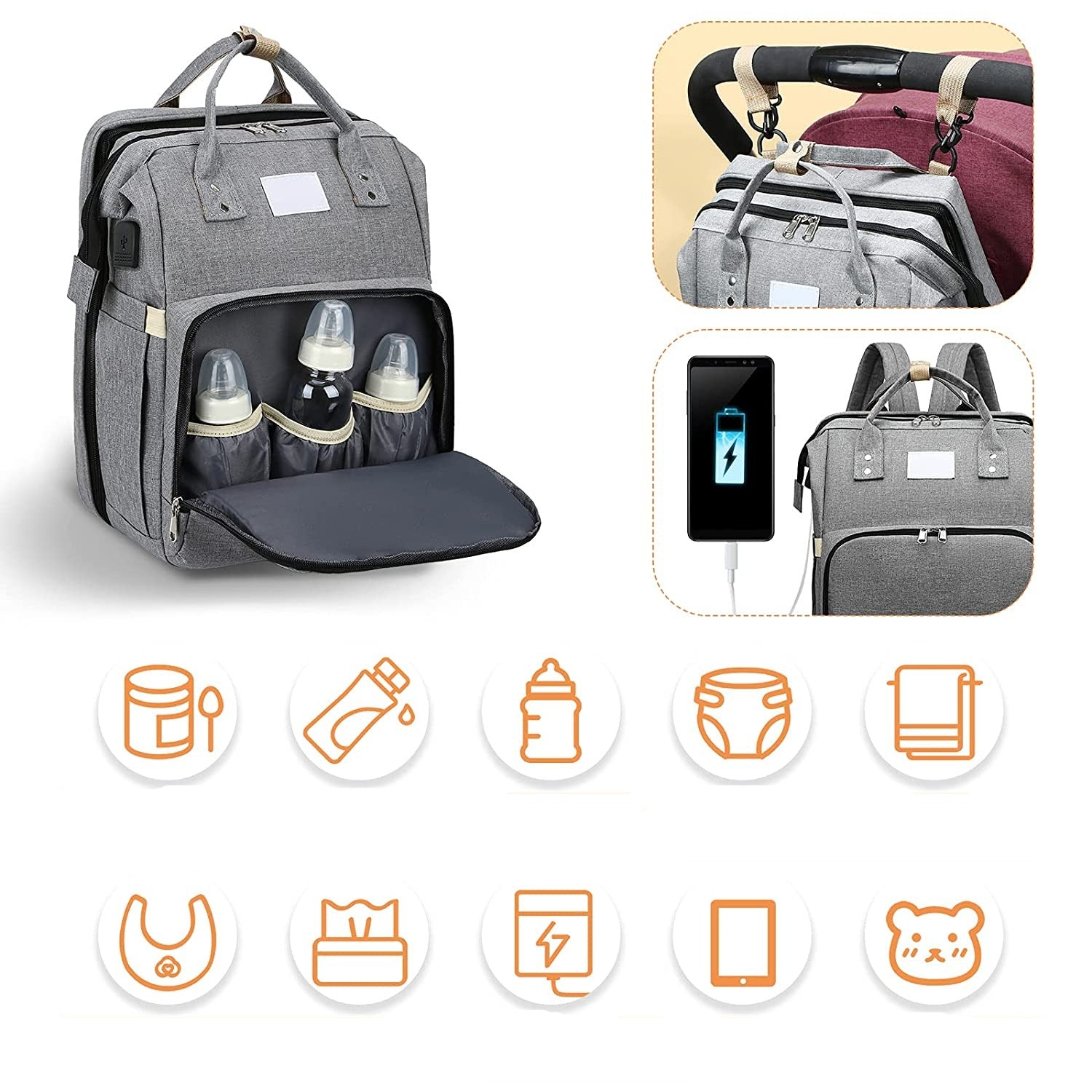 Cuna portátil para bebé y bolso cambiador – Mochila de viaje multifuncional