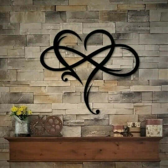 Decoración de pared de corazón e infinito de hierro y nácar