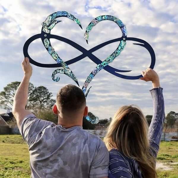 Decoración de pared de corazón e infinito de hierro y nácar