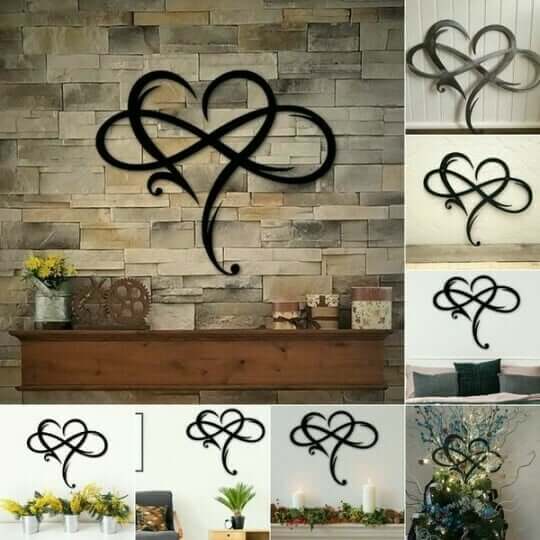 Decoración de pared de corazón e infinito de hierro y nácar
