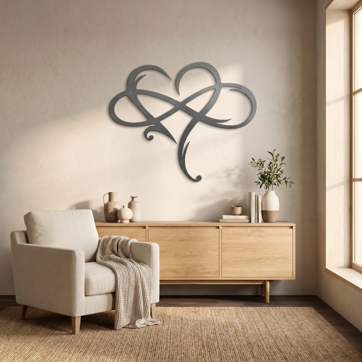Decoración de pared metálica Corazón Infinito | Símbolo de infinito y corazón | Decoración de pared elegante