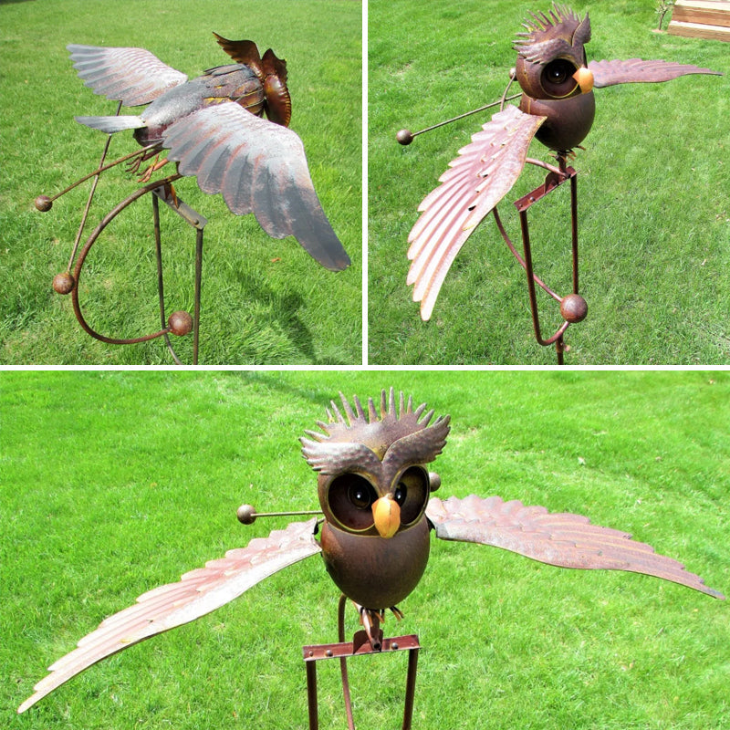 Decoración para jardín exterior: águila y búhos de metal