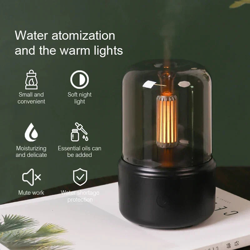 Difusor de aromas retro con luz nocturna - Humidificador USB para aceites esenciales para el hogar y la oficina