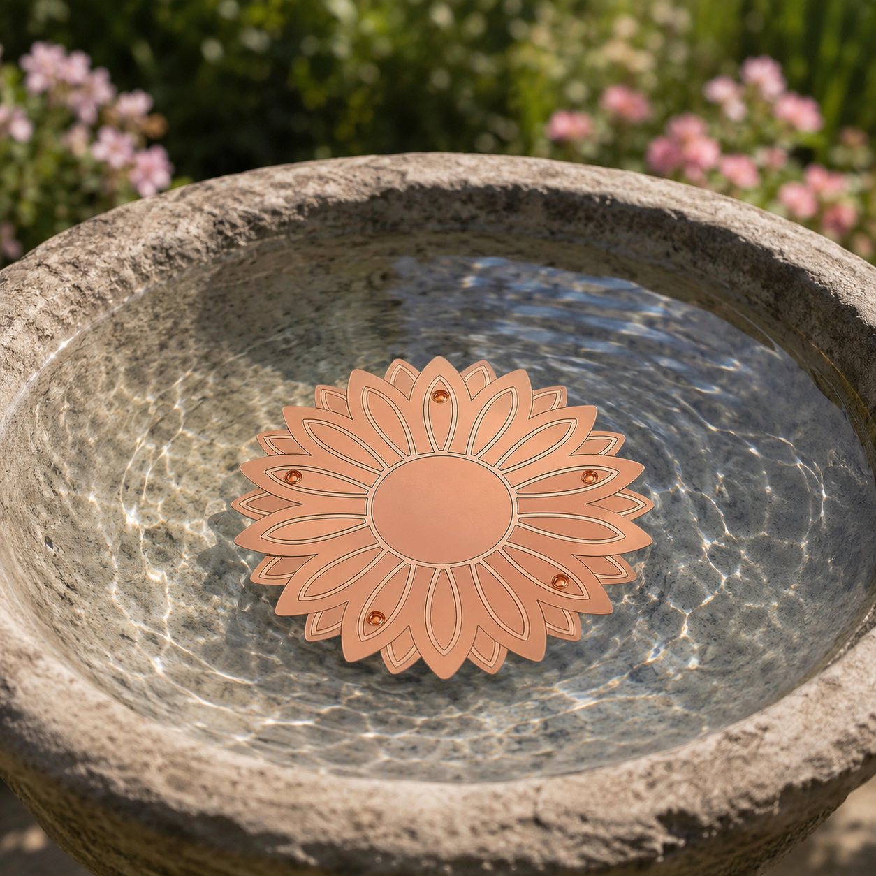 Disco purificador de cobre puro para bebedero de pájaros con diseño de flor para el control de algas
