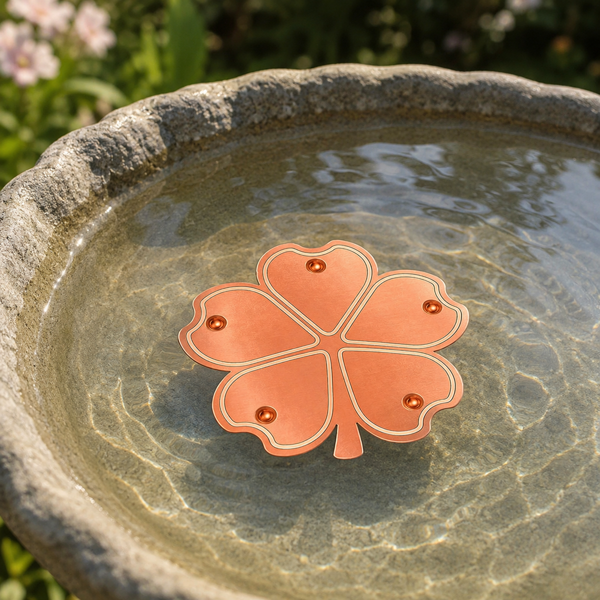 Disco purificador de cobre puro para bebedero de pájaros con diseño de flor para el control de algas