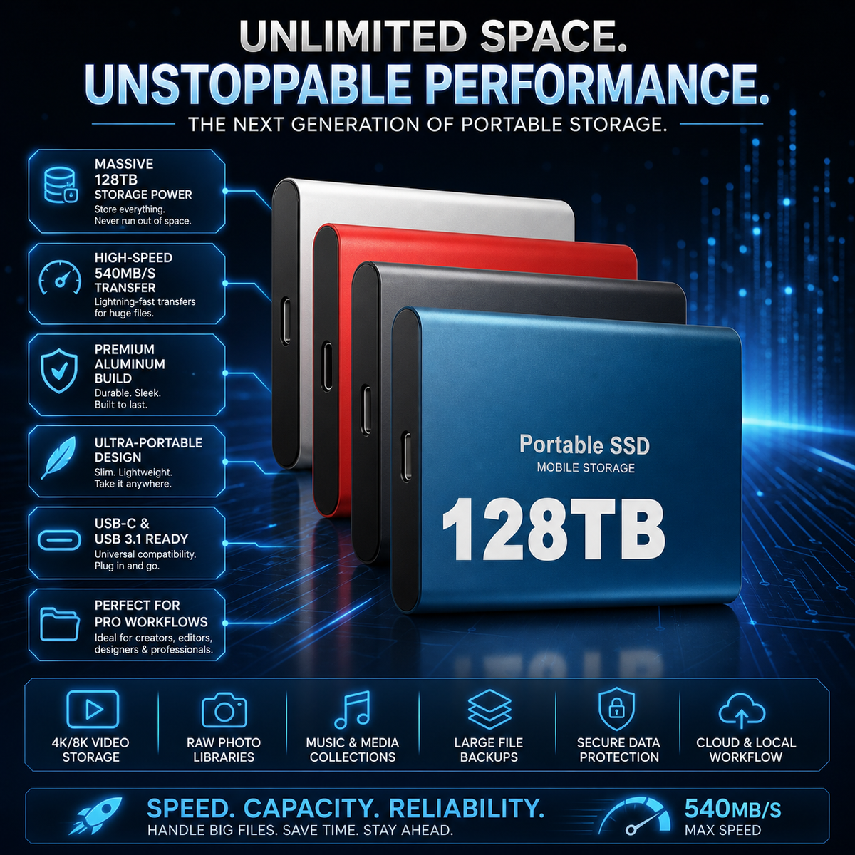 Dispositivo de almacenamiento SSD portátil externo USB