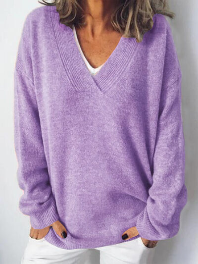Elegante jersey de punto oversized para mujer con cuello en V