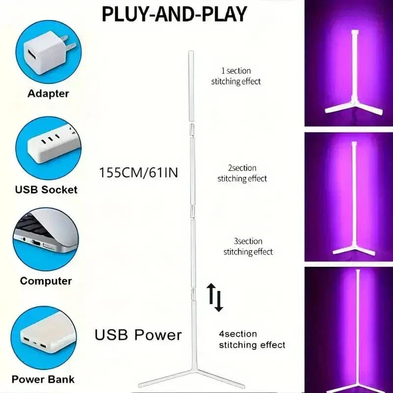 Elegante lámpara de esquina RGB con mando a distancia – Iluminación moderna
