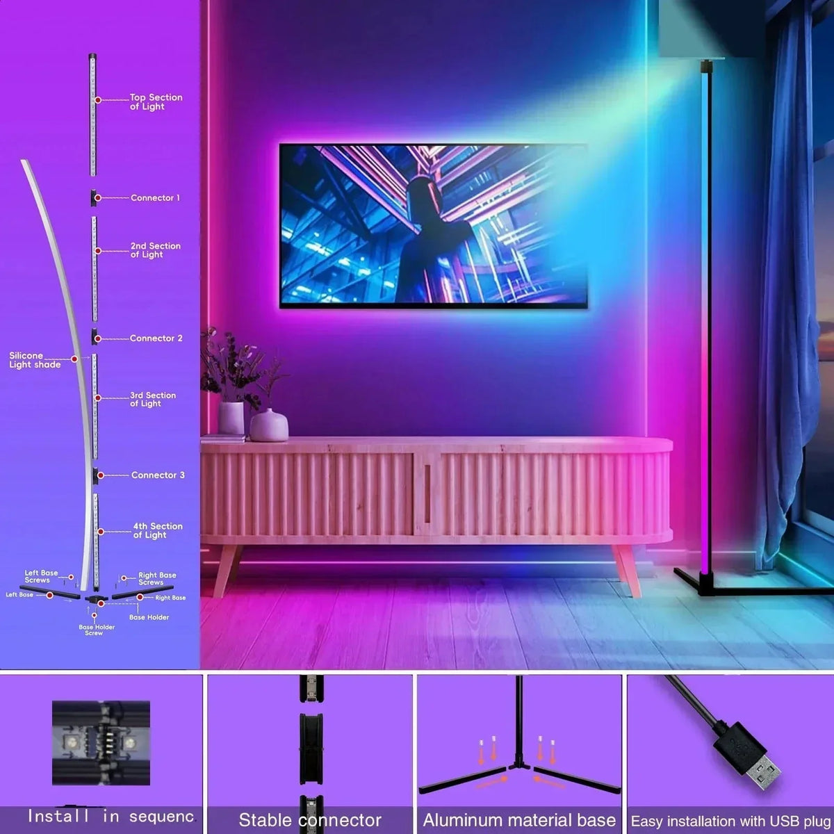 Elegante lámpara de esquina RGB con mando a distancia – Iluminación moderna