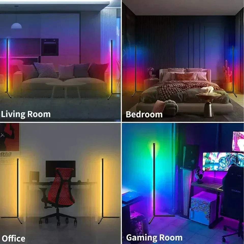 Elegante lámpara de esquina RGB con mando a distancia – Iluminación moderna