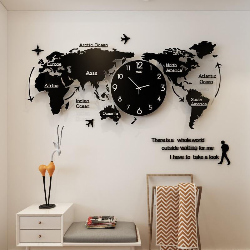 Elegante reloj de pared con diseño retro de mapa del mundo de 60 cm
