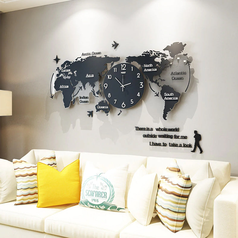 Elegante reloj de pared con diseño retro de mapa del mundo de 60 cm
