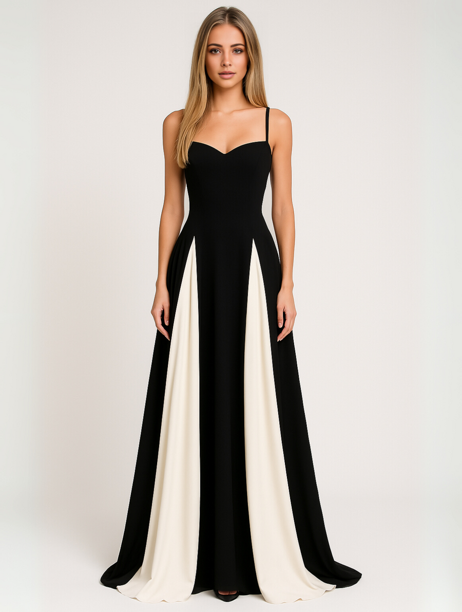 Elegante vestido con paneles en contraste