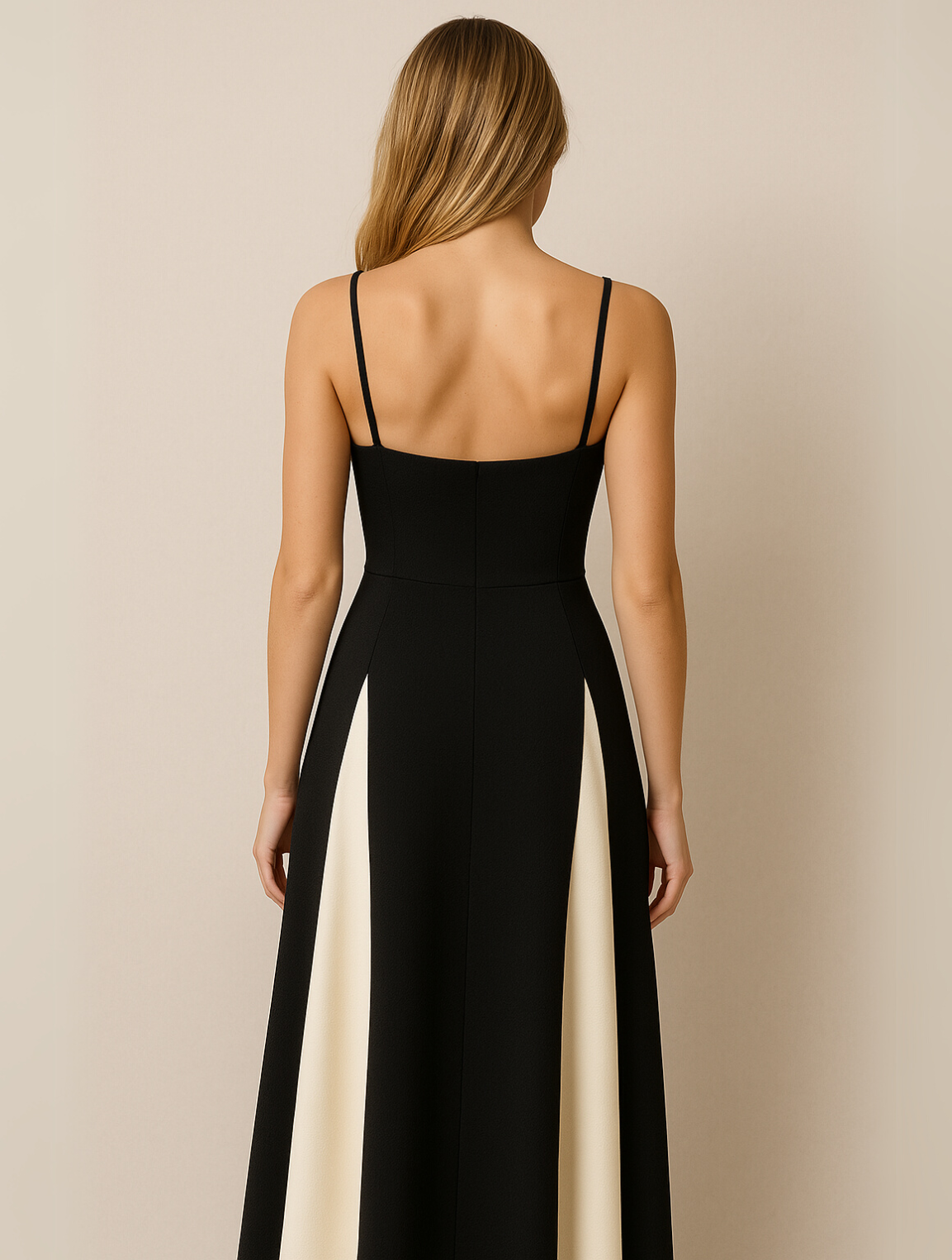 Elegante vestido con paneles en contraste