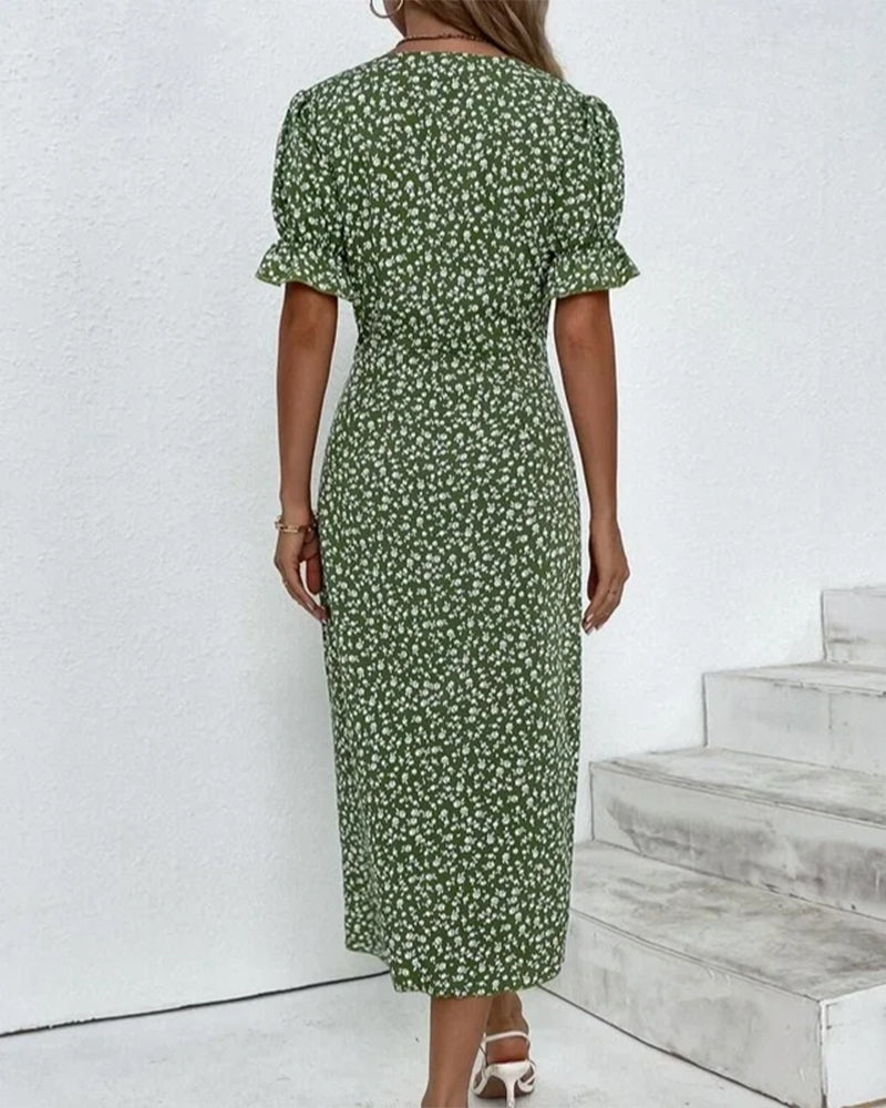 Elegante vestido cruzado con estampado floral y cuello en V
