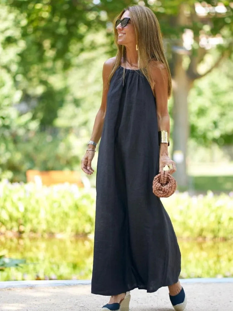 Elegante vestido de cuello halter para eventos de verano